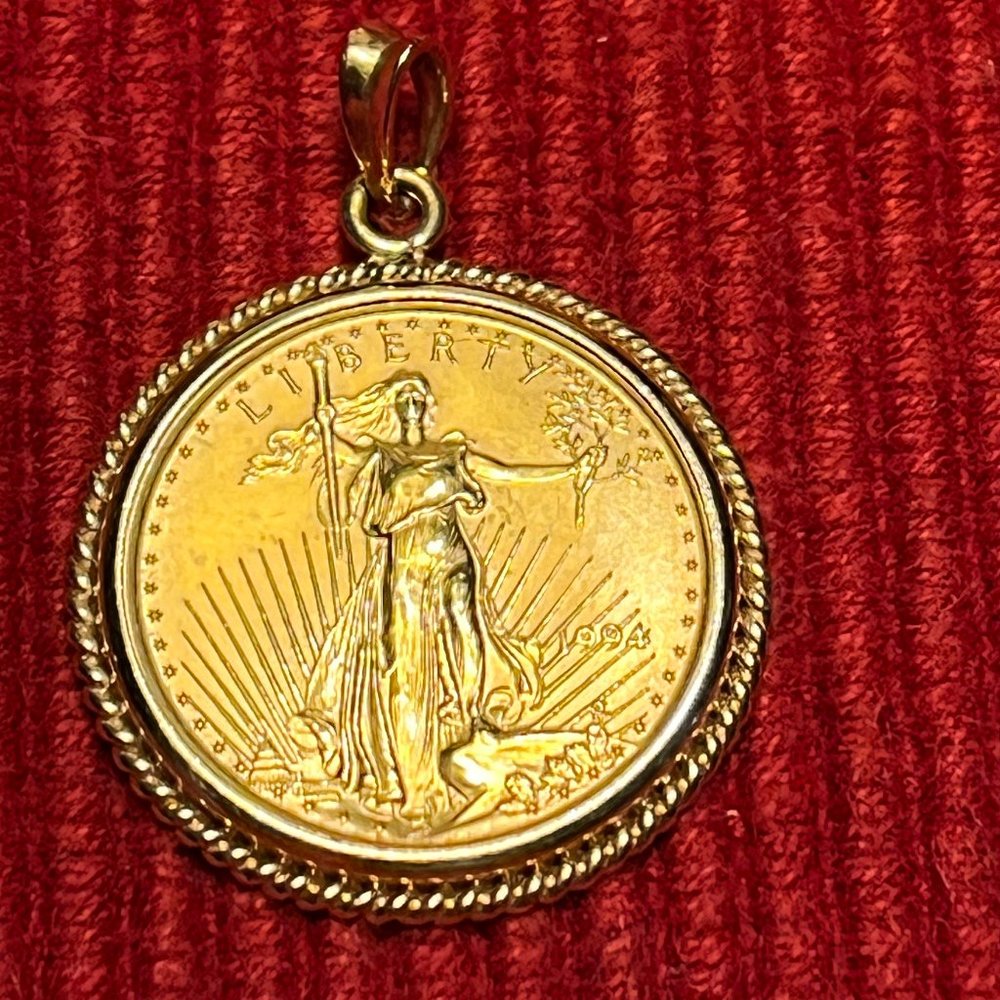 1994 Liberty/American Eagle 1/4 oz 22KT Gold Coin in 14KT YG Pendant